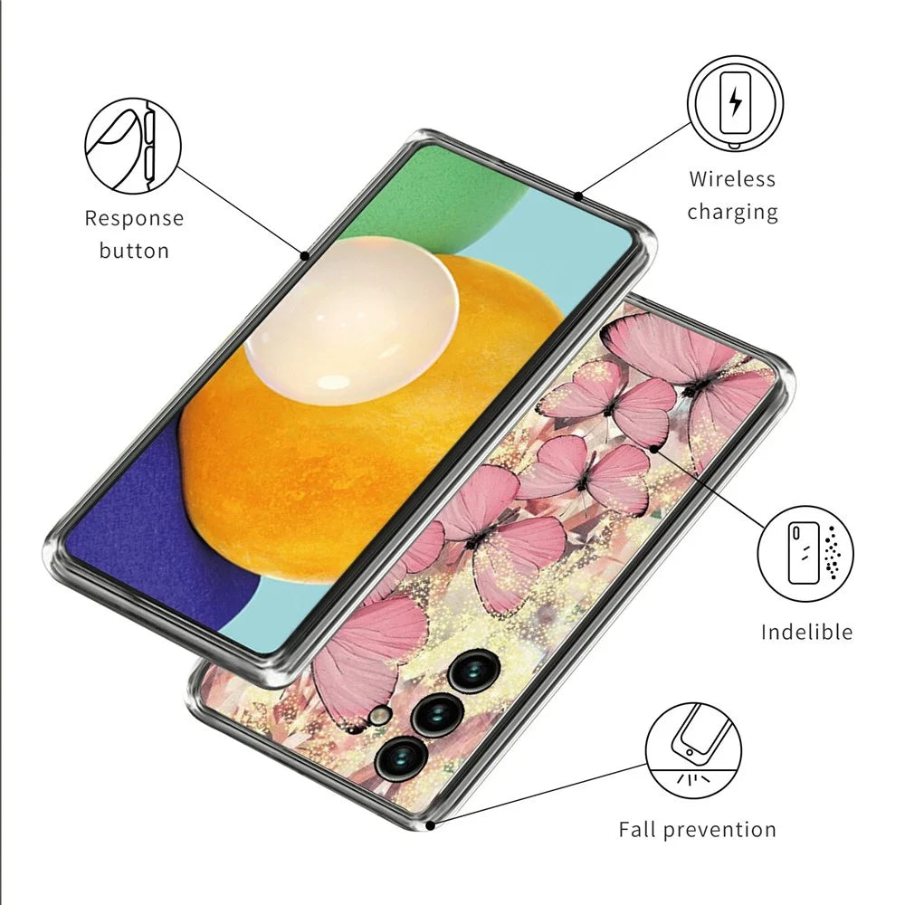 For Samsung Galaxy A14 5G / A14 4G Pattern Printing IMD Shockproof Case Flexible TPU Protective Cover - Pink Butterflies - 3