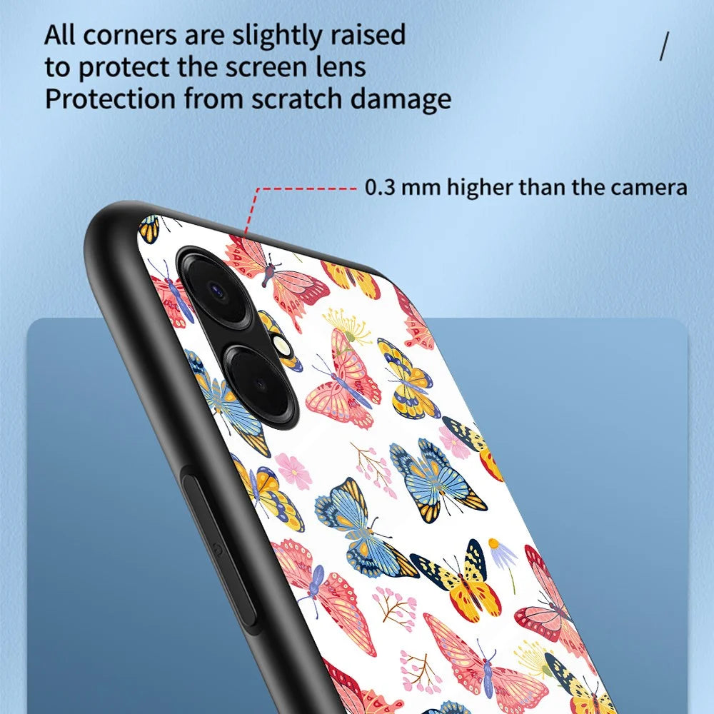 For Samsung Galaxy A08 5G / A08 4G / A07 4G Case Butterfly Pattern TPU + Tempered Glass Protective Phone Cover -  Colorful Butterfly - 2