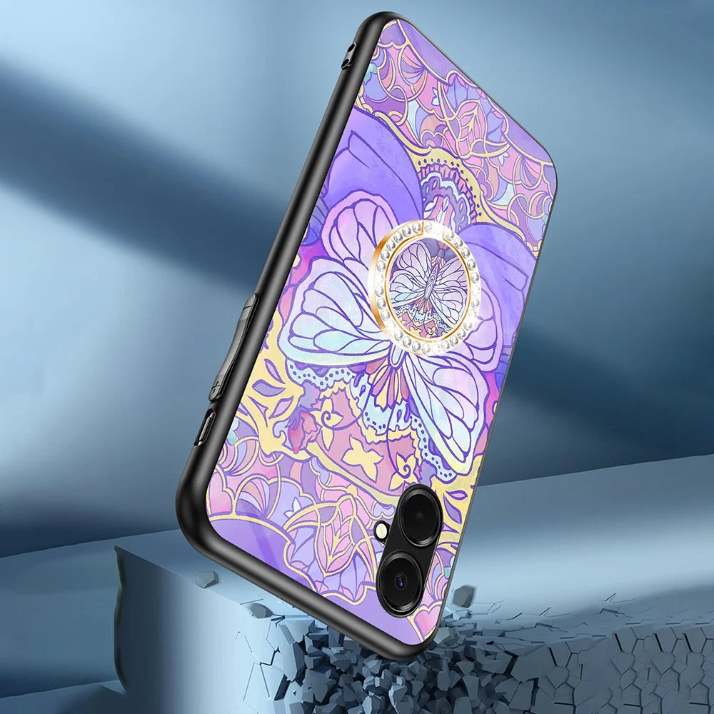 For Samsung Galaxy A08 5G / A08 4G / A07 4G Case Butterfly Pattern TPU + Tempered Glass Protective Phone Cover -  Colorful Butterfly - 4