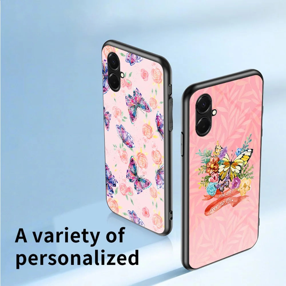 For Samsung Galaxy A08 5G / A08 4G / A07 4G Case Butterfly Pattern TPU + Tempered Glass Protective Phone Cover -  Colorful Butterfly - 6