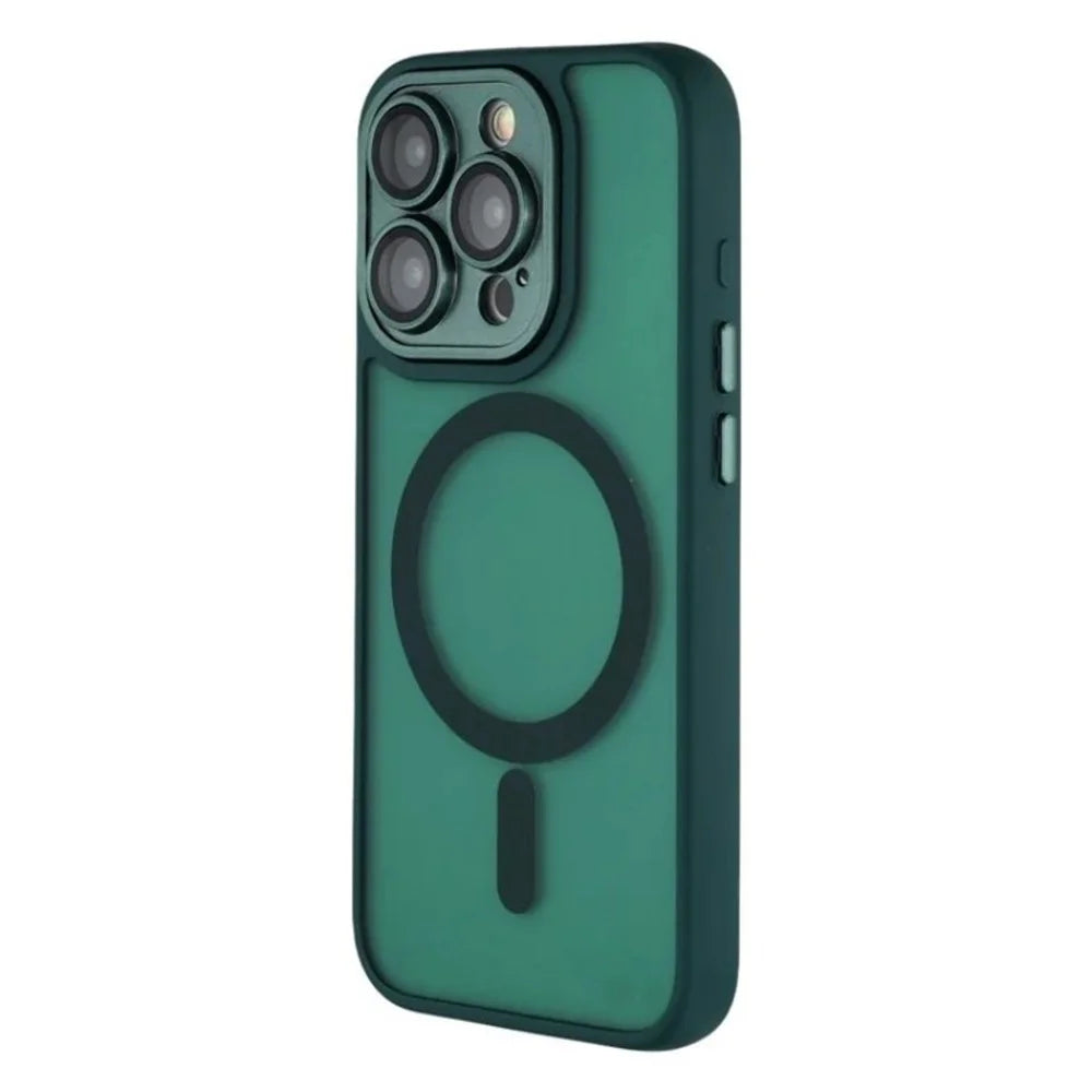 WANLONFENG For iPhone 14 Pro Case Compatible with MagSafe  QB Series PC TPU Phone Cover with Screen Film - Dark Green - 4