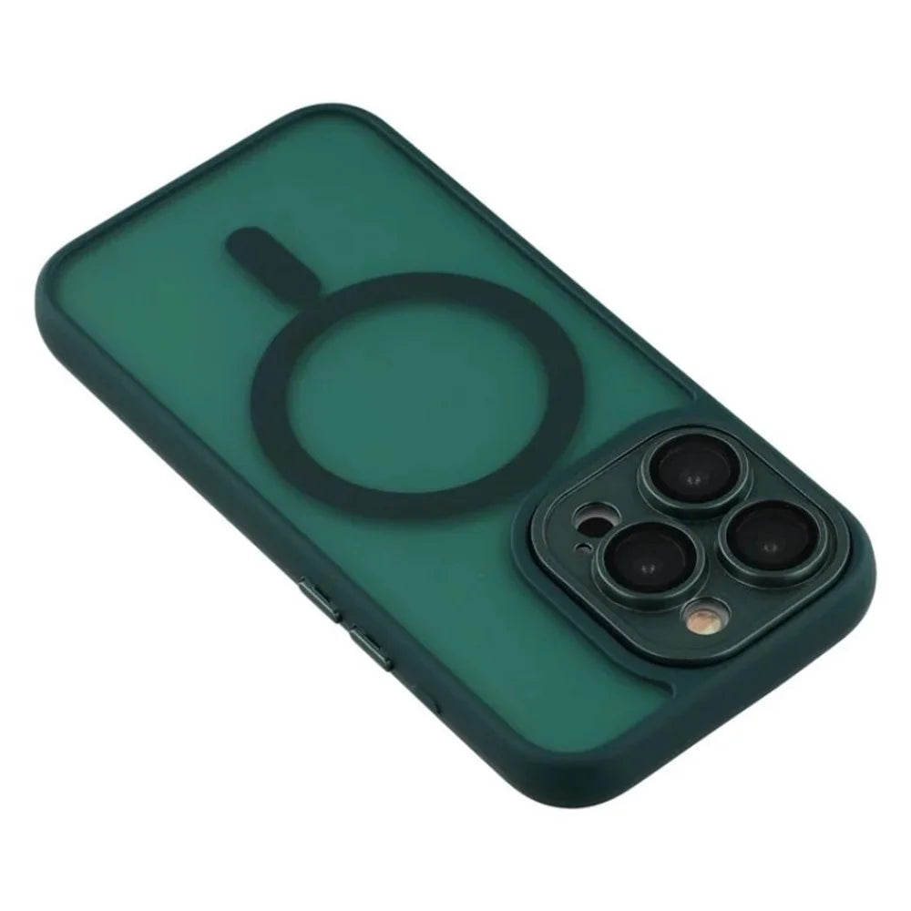 WANLONFENG For iPhone 14 Pro Case Compatible with MagSafe  QB Series PC TPU Phone Cover with Screen Film - Dark Green - 6
