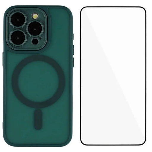 WANLONFENG For iPhone 13 Pro 6.1 inch Case Compatible with MagSafe  QB Series PC TPU Phone Cover with Screen Film - Dark Green - 1