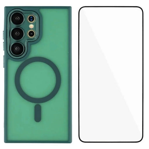 WANLONFENG For Samsung Galaxy S23 Ultra Magnetic Case  QB Series PC TPU Phone Cover with Screen Film - Dark Green - 1