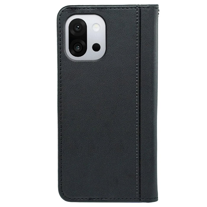 For OnePlus 13T 5G Wallet Case Magnetic Closing PU Leather Phone Cover with Wrist Strap - Black - 6