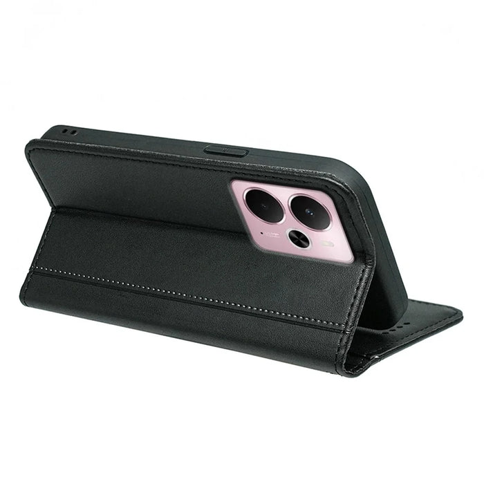 For Realme 14 5G Wallet Case Magnetic Closing PU Leather Phone Cover with Wrist Strap - Black - 4