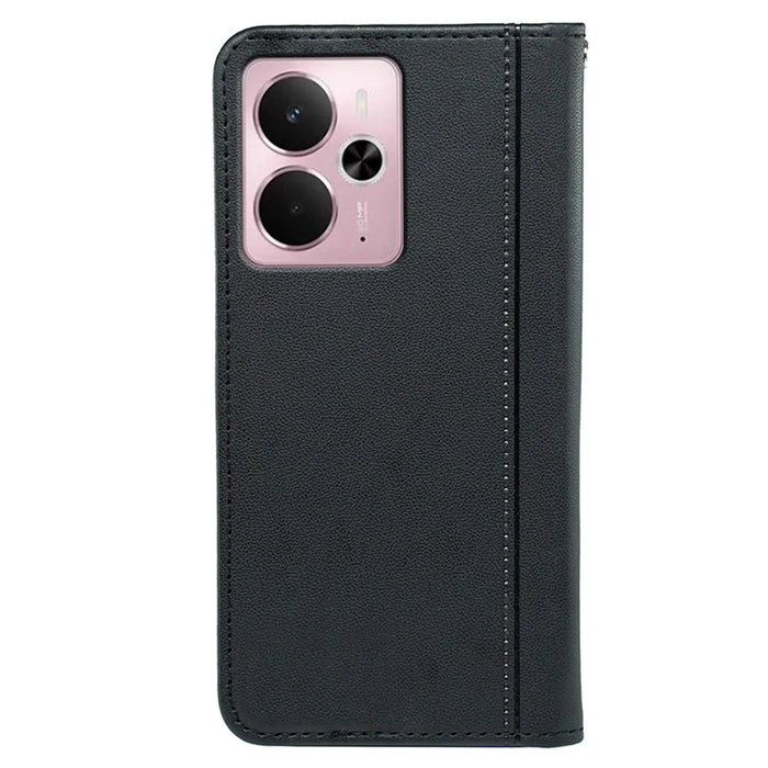 For Realme 14 5G Wallet Case Magnetic Closing PU Leather Phone Cover with Wrist Strap - Black - 6