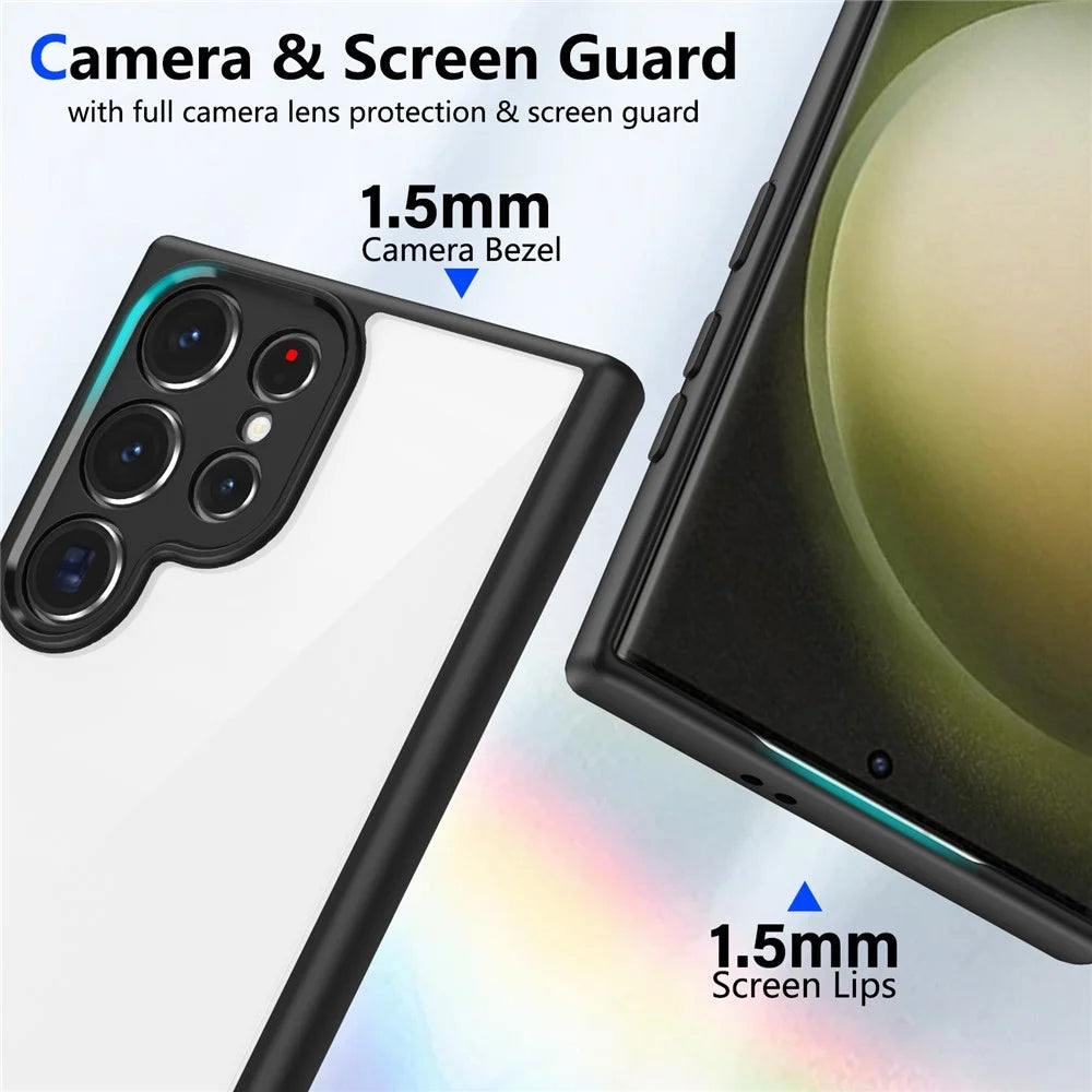 For Samsung Galaxy S24 Ultra Case Matte Skin Touch Clear PC + TPU Shockproof Phone Back Cover - Black - 4