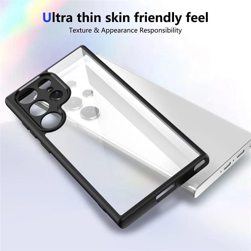 For Samsung Galaxy S24 Ultra Case Matte Skin Touch Clear PC + TPU Shockproof Phone Back Cover - Black - 5