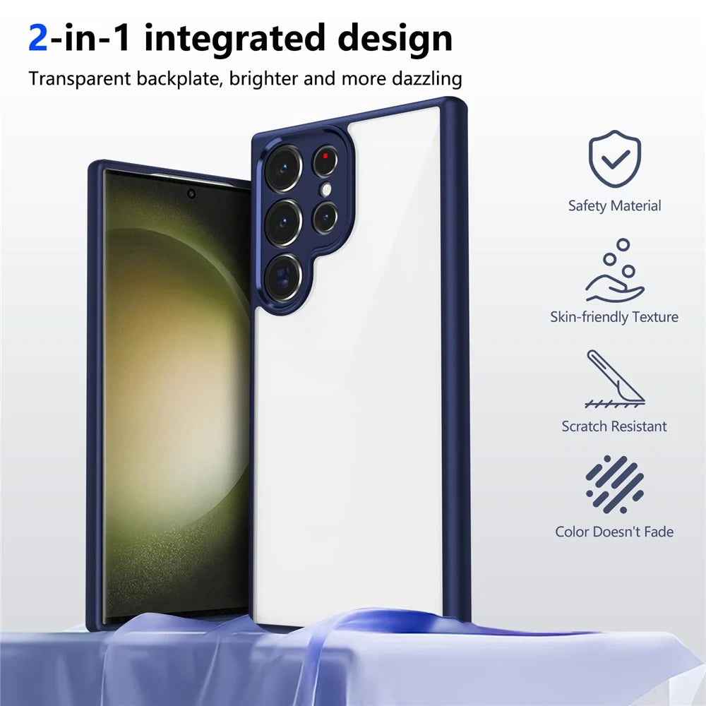 For Samsung Galaxy S23 Ultra Case Matte Skin Touch Clear PC + TPU Shockproof Phone Back Cover - Blue - 6