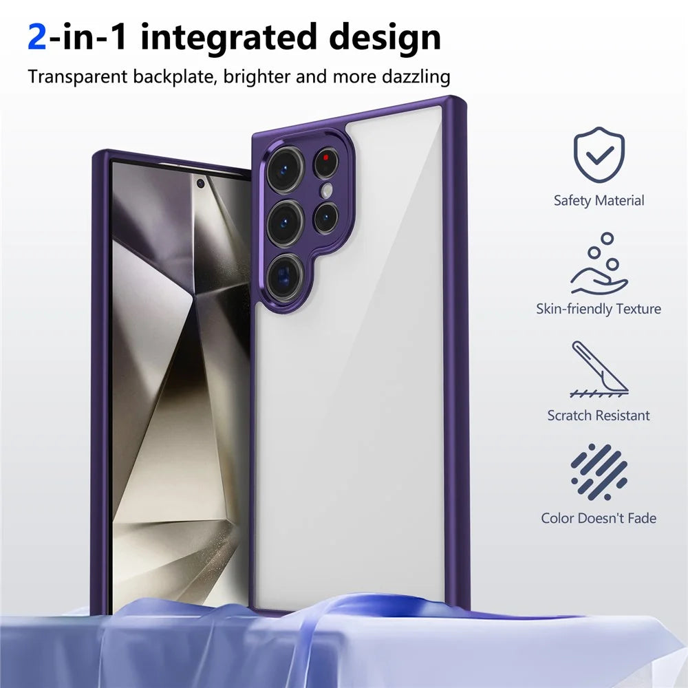 For Samsung Galaxy S22 Ultra 5G Case Matte Skin Touch Clear PC + TPU Shockproof Phone Back Cover - Purple - 6