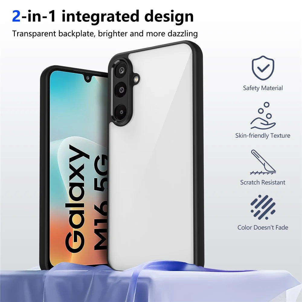 For Samsung Galaxy M16 5G / F16 5G Case Matte Skin Touch Clear PC + TPU Shockproof Phone Back Cover - Black - 6