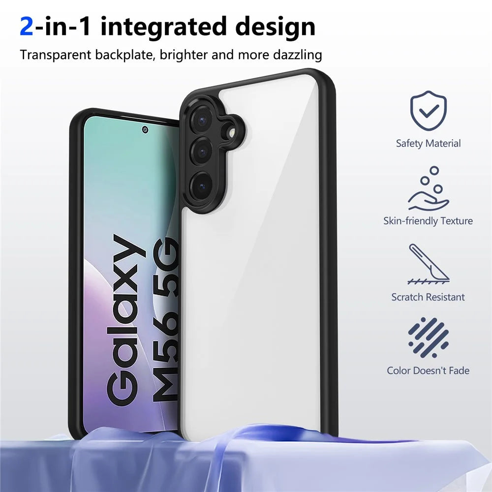 For Samsung Galaxy M56 5G Case Matte Skin Touch Clear PC + TPU Shockproof Phone Back Cover - Black - 6