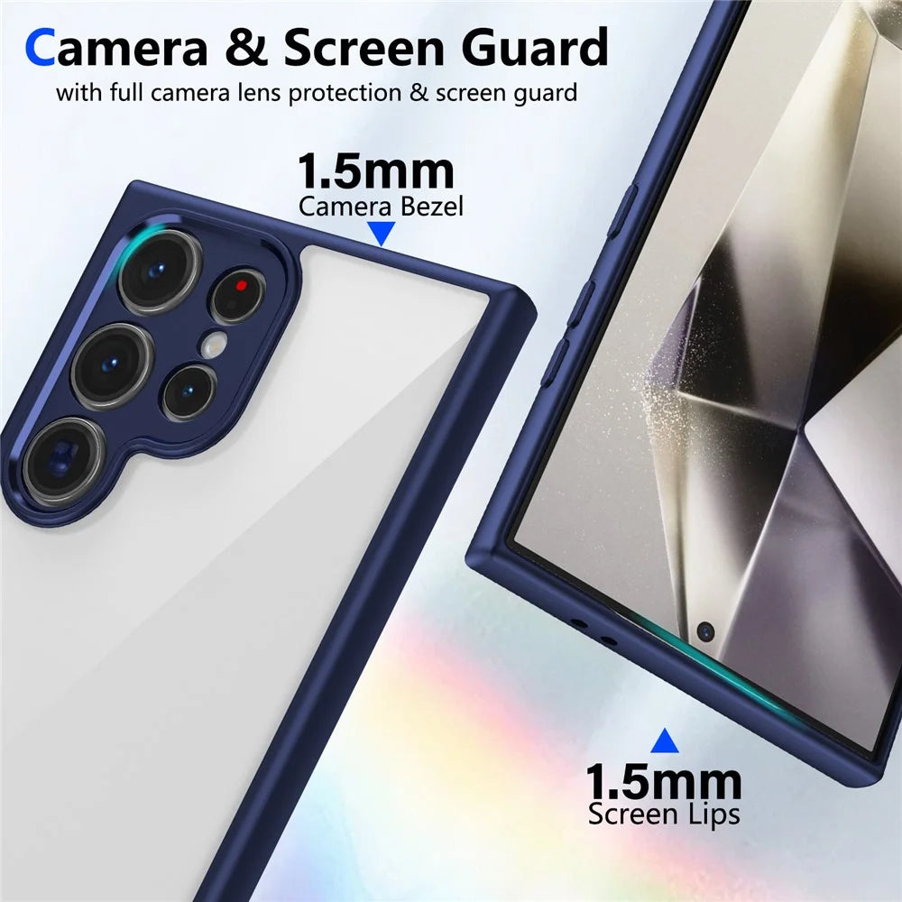 For Samsung Galaxy S25 Ultra Case Matte Skin Touch Clear PC + TPU Shockproof Phone Back Cover - Blue - 4