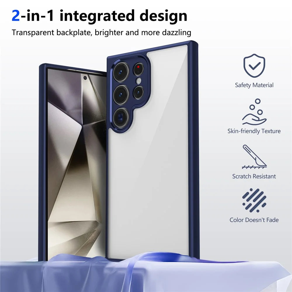 For Samsung Galaxy S25 Ultra Case Matte Skin Touch Clear PC + TPU Shockproof Phone Back Cover - Blue - 6