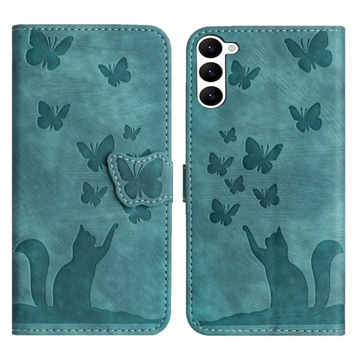 WANLONFENG For Samsung Galaxy S23+ Leather Case  HDM Series Butterfly Cat Pattern Wallet Phone Cover - Blue - 1