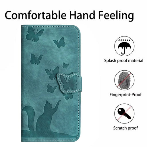 WANLONFENG For Samsung Galaxy S23+ Leather Case  HDM Series Butterfly Cat Pattern Wallet Phone Cover - Blue - 2