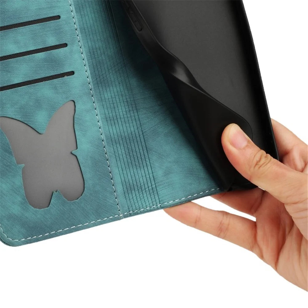 WANLONFENG For Samsung Galaxy S23+ Leather Case  HDM Series Butterfly Cat Pattern Wallet Phone Cover - Blue - 4