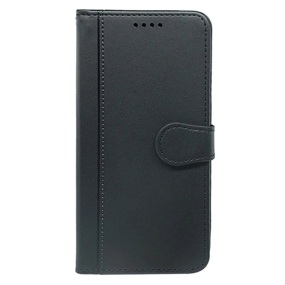 For Realme 14 5G Wallet Case Magnetic Snap Leather Phone Cover with Strap - Black - 5