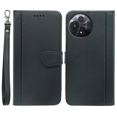 For TCL 60R 5G Wallet Case Magnetic Snap Leather Phone Cover with Strap - Black - 1