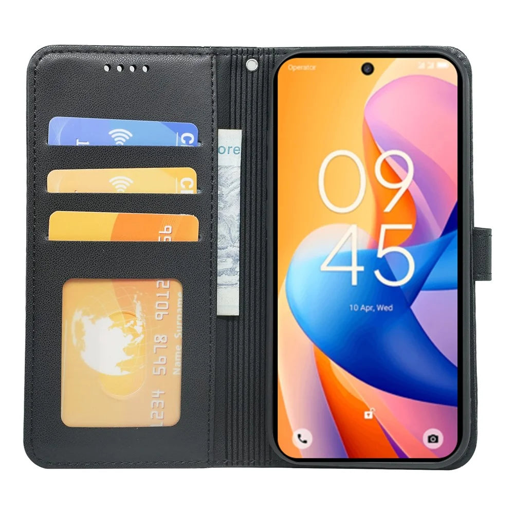For TCL 60R 5G Wallet Case Magnetic Snap Leather Phone Cover with Strap - Black - 3