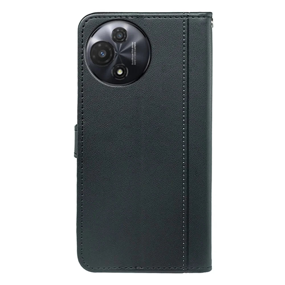 For TCL 60R 5G Wallet Case Magnetic Snap Leather Phone Cover with Strap - Black - 6