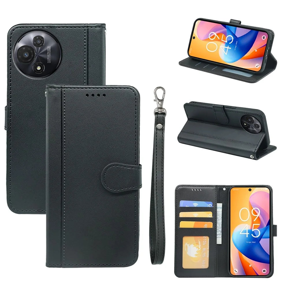 For TCL 60R 5G Wallet Case Magnetic Snap Leather Phone Cover with Strap - Black - 7
