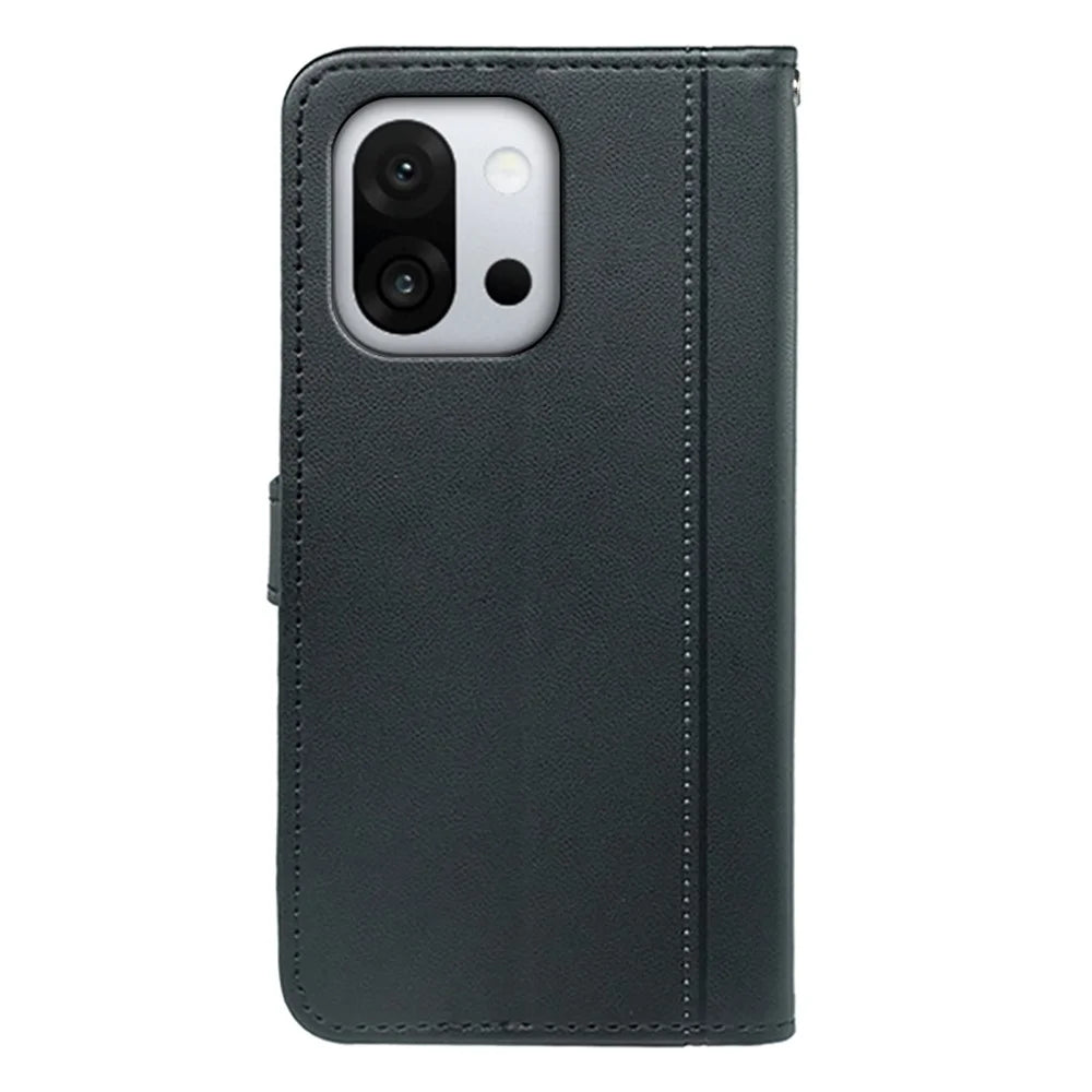 For OnePlus 13T 5G Wallet Case Magnetic Snap Leather Phone Cover with Strap - Black - 6