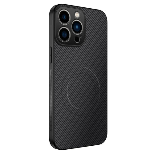 WANLONFENG For iPhone 14 Pro Case Compatible with MagSafe  TQ Series Carbon Fiber Texture PC TPU Phone Cover - Black - 1