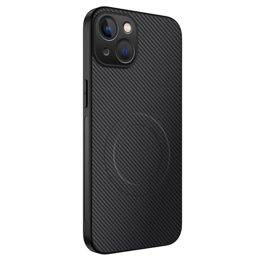 WANLONFENG For iPhone 13 6.1 inch Case Compatible with MagSafe  TQ Series Carbon Fiber Texture PC TPU Phone Cover - Black - 1
