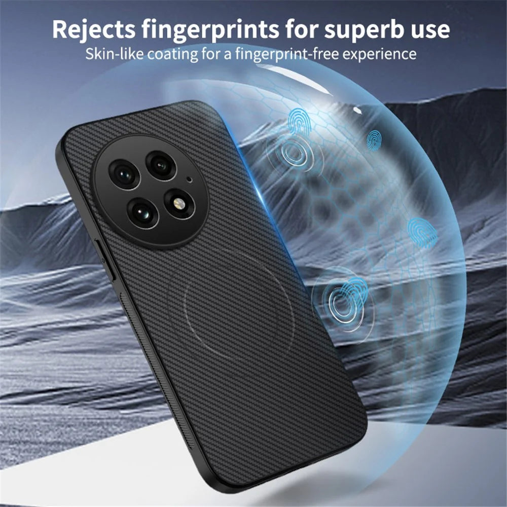 WANLONFENG For OnePlus 13 Magnetic Case  TQ Series Carbon Fiber Texture PC TPU Phone Cover - Black - 5