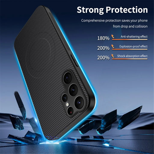 WANLONFENG For Samsung Galaxy S25 Ultra Magnetic Case  TQ Series Carbon Fiber Texture PC TPU Phone Cover - Black - 2