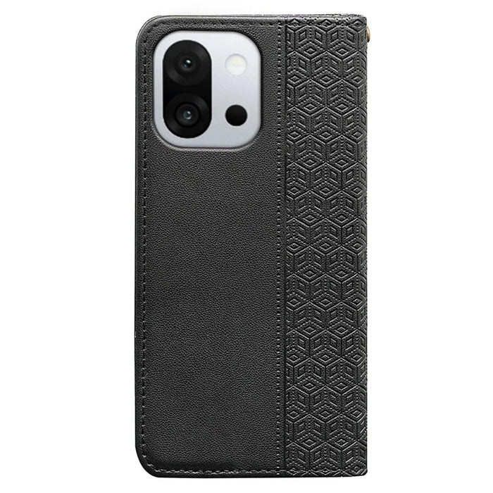 For OnePlus 13T 5G Wallet Phone Case Checkered Pattern Imprint Leather Flip Cover with Wrist Strap - Black - 6