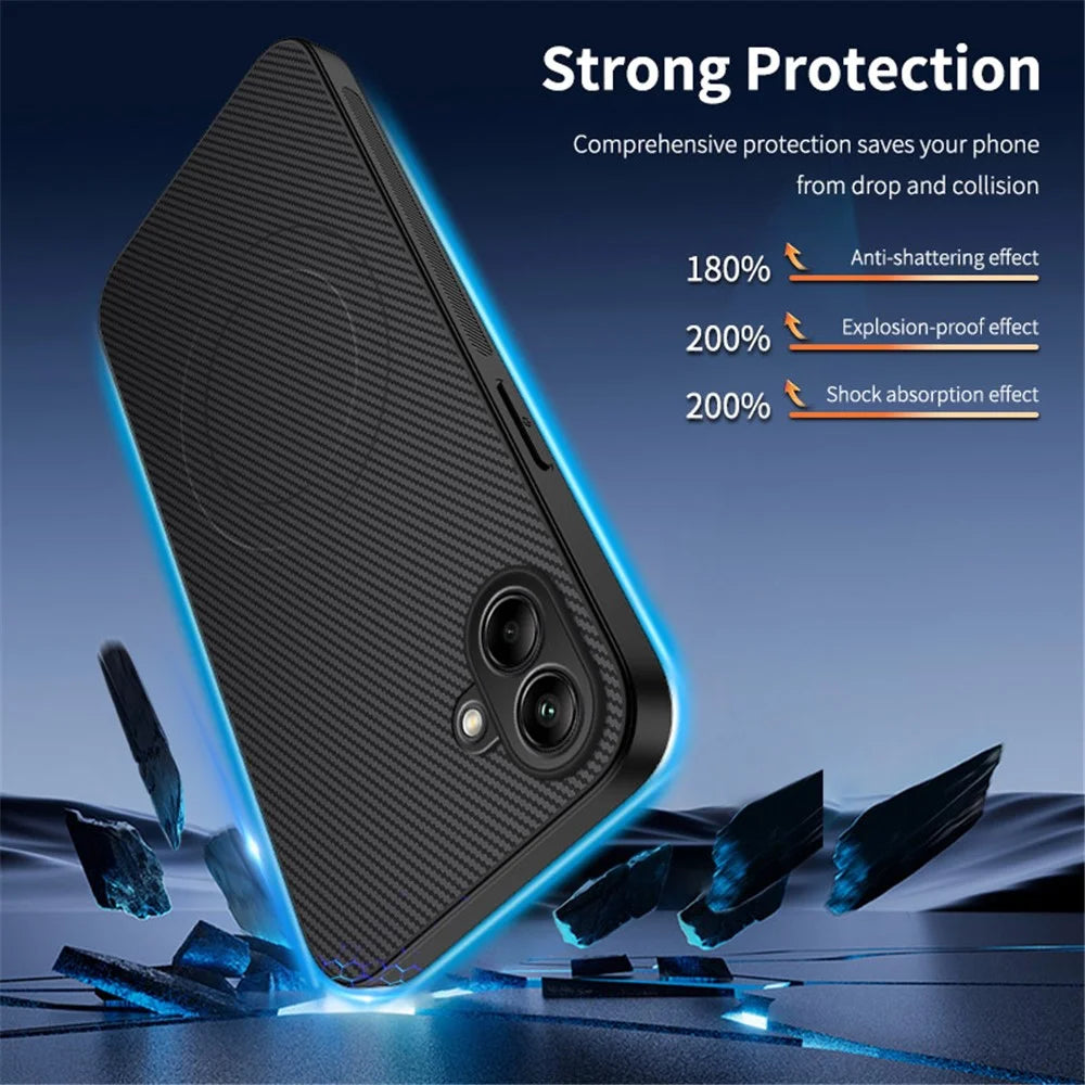 WANLONFENG For Samsung Galaxy A05 4G Magnetic Case  TQ Series Carbon Fiber Texture PC TPU Phone Cover - Black - 2