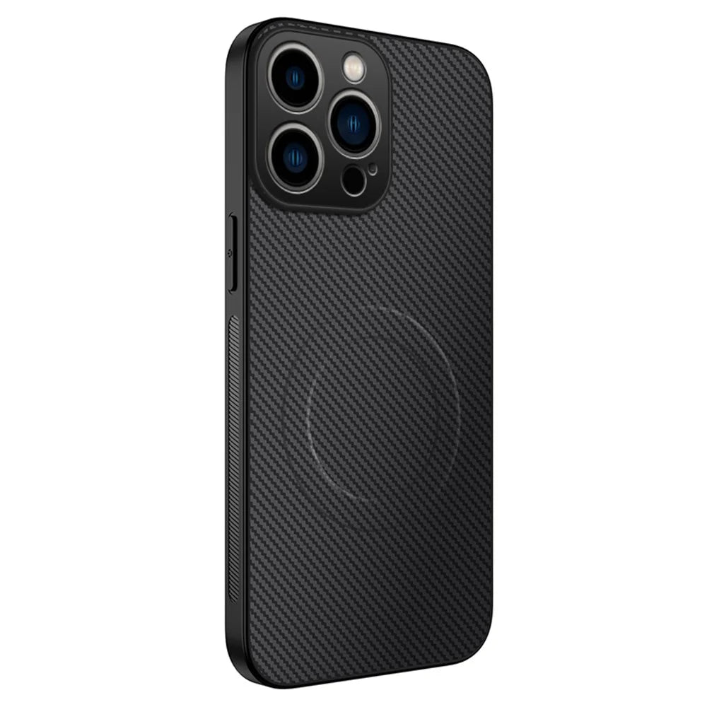 WANLONFENG For iPhone 15 Pro Case Compatible with MagSafe  TQ Series Carbon Fiber Texture PC TPU Phone Cover - Black - 1