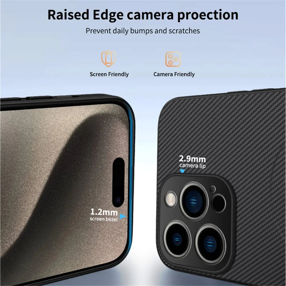 WANLONFENG For iPhone 15 Pro Case Compatible with MagSafe  TQ Series Carbon Fiber Texture PC TPU Phone Cover - Black - 3