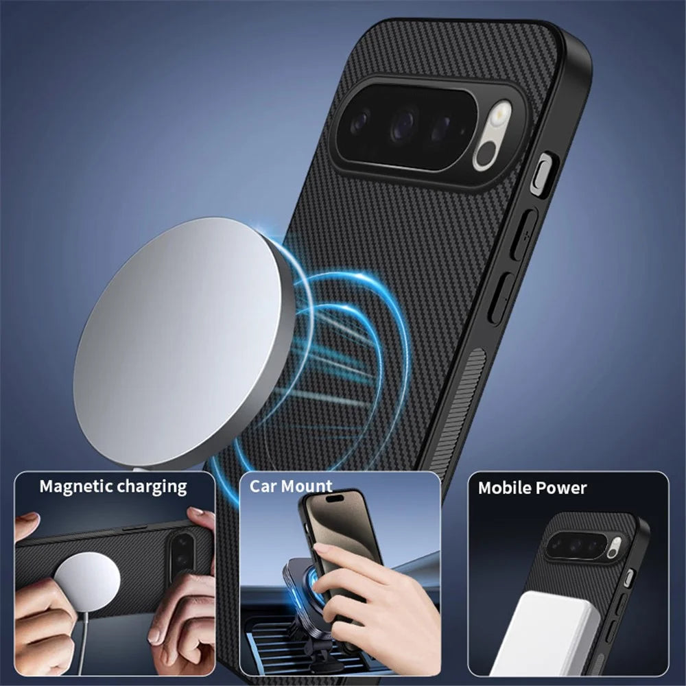 WANLONFENG For Google Pixel 10 Pro Magnetic Case  TQ Series Carbon Fiber Texture PC TPU Phone Cover - Black - 4