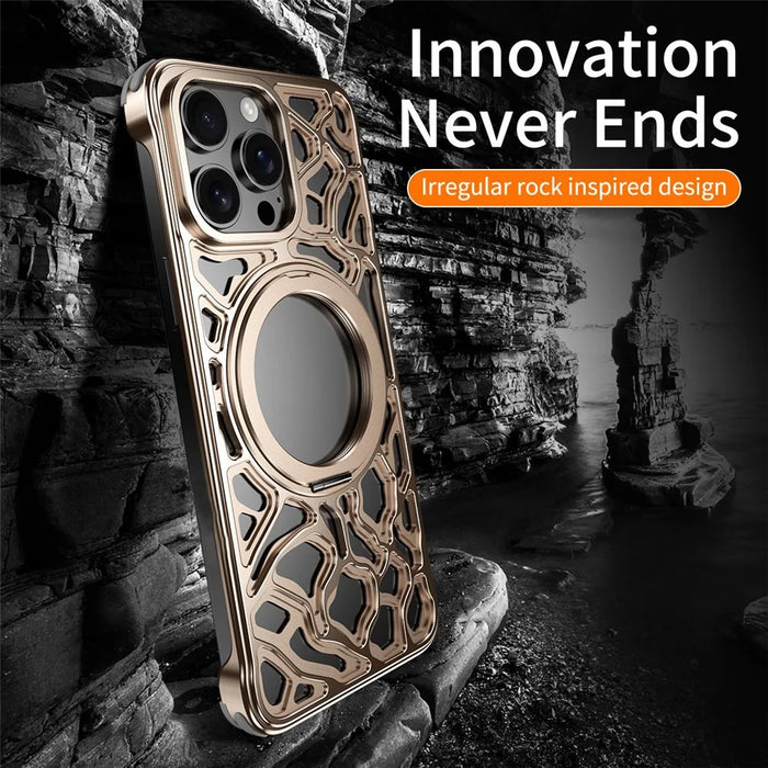 For iPhone 16 Pro Bumper Case Alloy Metal Borderless Back Cover with Magnetic Kickstand - Black - 3