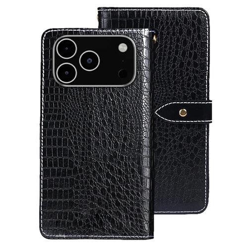 IDEWEI For iPhone 18 Pro / 17 Pro Case Crocodile Texture PU Leather Flip Phone Cover - Black - 1
