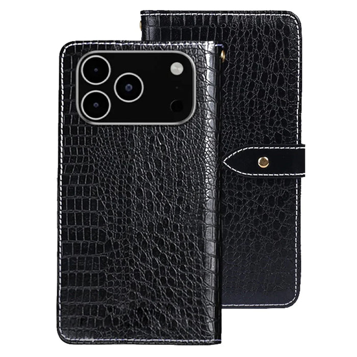 IDEWEI For iPhone 18 Pro / 17 Pro Case Crocodile Texture PU Leather Flip Phone Cover - Black - 1