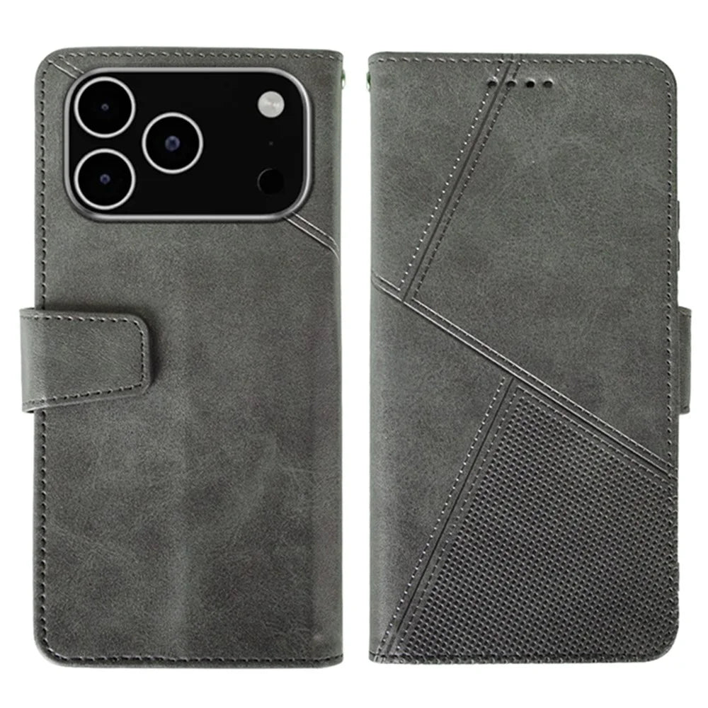 IDEWEI For iPhone 18 Pro / 17 Pro Case Leather Wallet Phone Cover Stand Calf Texture - Grey - 1