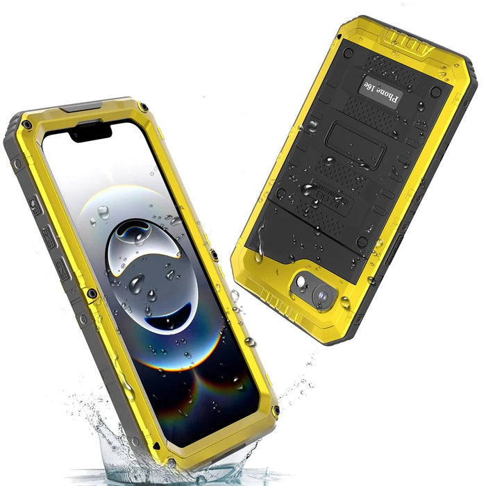 IP68 Waterproof Phone Case for iPhone 17e / 16e Metal + Silicone Cover with Screen Protector - Yellow - 2