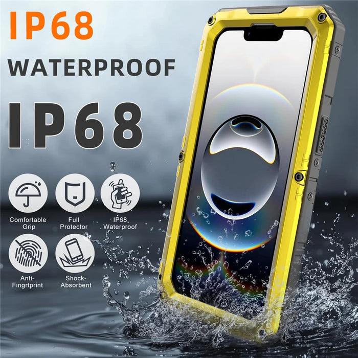 IP68 Waterproof Phone Case for iPhone 17e / 16e Metal + Silicone Cover with Screen Protector - Yellow - 3