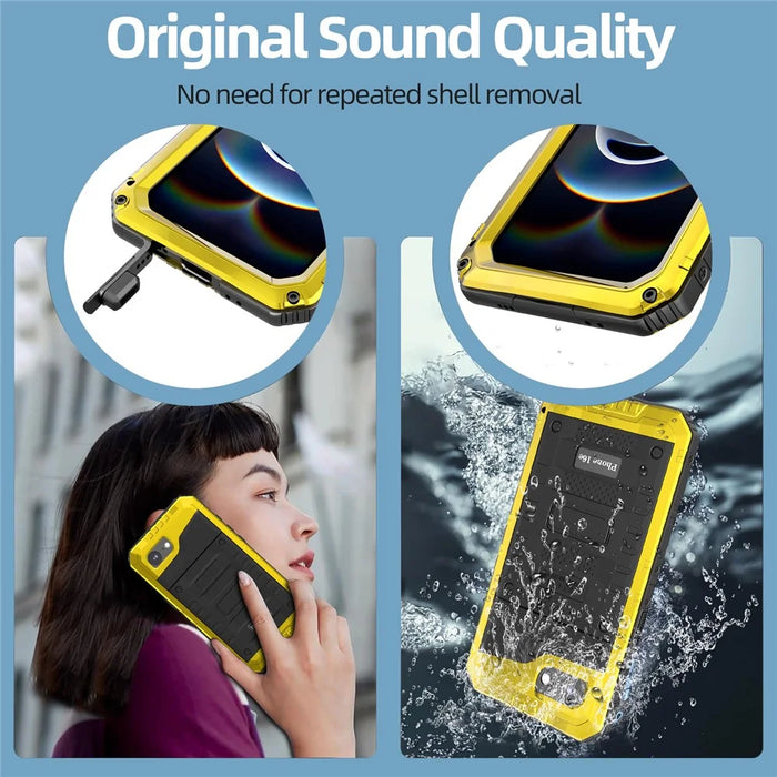 IP68 Waterproof Phone Case for iPhone 17e / 16e Metal + Silicone Cover with Screen Protector - Yellow - 6