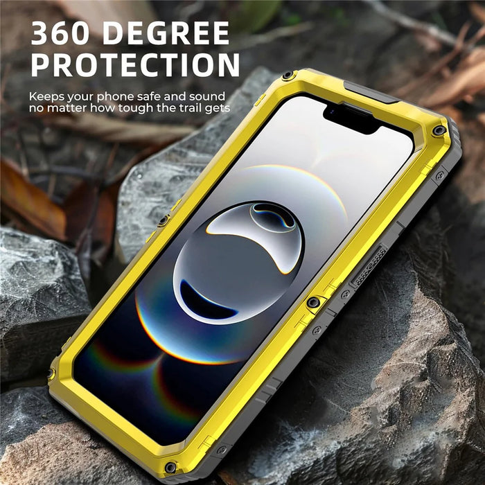 IP68 Waterproof Phone Case for iPhone 17e / 16e Metal + Silicone Cover with Screen Protector - Yellow - 7