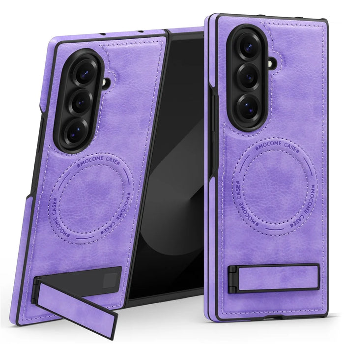 For Samsung Galaxy Z Fold7 5G Magnetic Case with Folded Kickstand PC Silicone Leather Phone Back Cover - Light Purple - 1