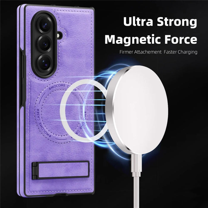 For Samsung Galaxy Z Fold7 5G Magnetic Case with Folded Kickstand PC Silicone Leather Phone Back Cover - Light Purple - 2
