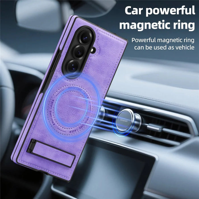 For Samsung Galaxy Z Fold7 5G Magnetic Case with Folded Kickstand PC Silicone Leather Phone Back Cover - Light Purple - 3