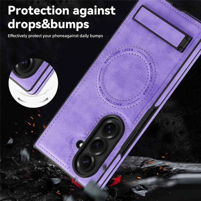 For Samsung Galaxy Z Fold7 5G Magnetic Case with Folded Kickstand PC Silicone Leather Phone Back Cover - Light Purple - 5