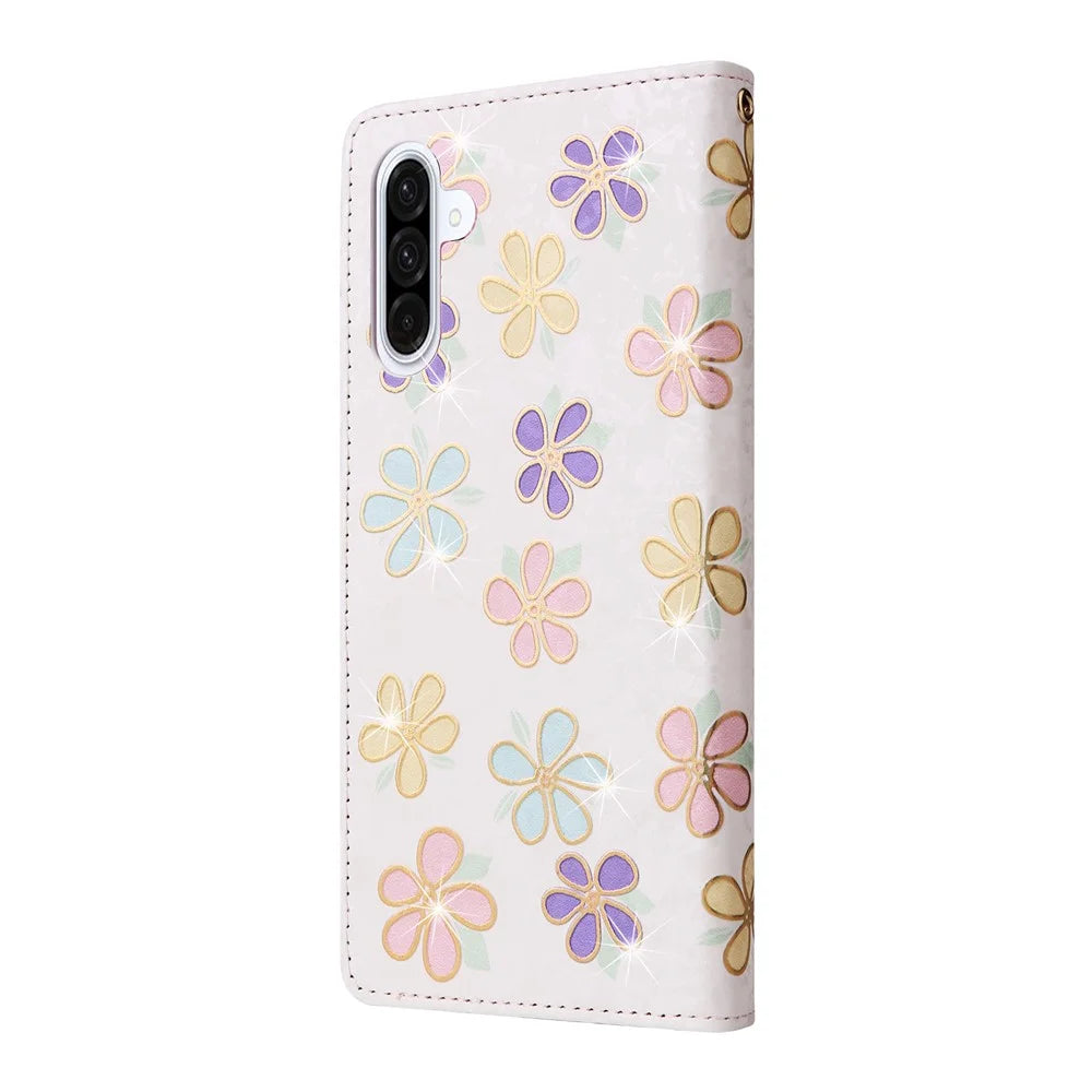 For Samsung Galaxy A18 5G / A17 5G / A17 4G / A26 5G Case RFID Blocking Flower Leather Phone Cover with Wrist Strap - Colorful Flower - 7